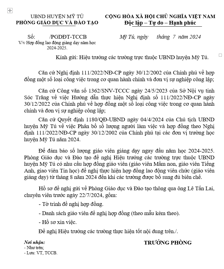 Trường Tiểu Học Mỹ Phước E cần hợp đồng giáo viên Tiếng Anh